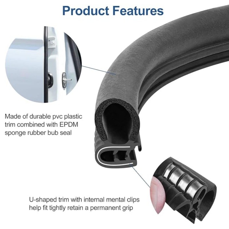 Automotive Door Weather Stripping 10Ft SUV Car Door Rubber Edge Trim Seal Strip