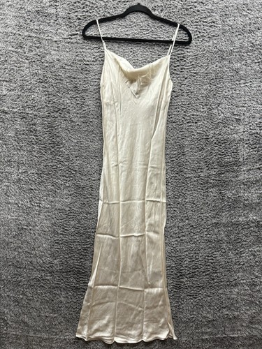 Bazilika Viscose Silk Slim Fit Sleeveless Ribbed Maxi Dress Ivory White Small