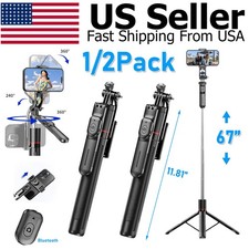 67" Cell Phone Selfie Stick Tripod Wireless Remote Extendable for iPhone/Android