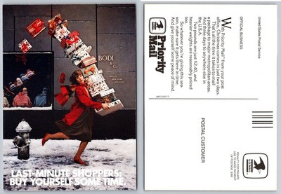 1987 USPS Priority Mail Christmas Last-Minute Shopper Advertising Postcard