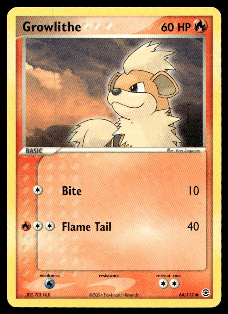 EX-NM FireRed & LeafGreen Growlithe Common 64/112 2004 Pokemon TCG