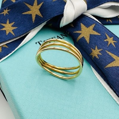 Tiffany & Co Elsa Peretti 18k Yellow Gold Three Row Wave Ring with 