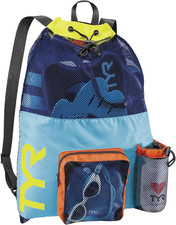 TYR Big Mesh Mummy Backpack for Swim, Gym and Workout Gear, Black, 40-Liter Capa