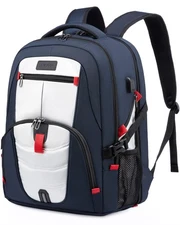 LOVEVOOK 17 inch Blue&White Laptop Backpack with USB Charging Port, Anti-Theft