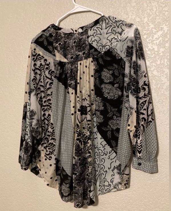 Maeve Patchwork Floral Button Blouse Split Neck 3… - image 6