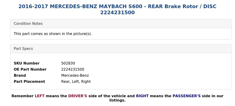 2016-2017 MERCEDES-BENZ MAYBACH S600 - REAR Brake Rotor / DISC 2224231500 - Image 4 of 4