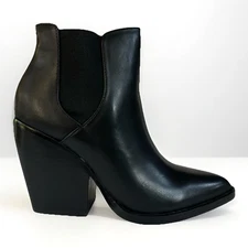 Nordstrom Womens Black Leather Heeled Bootie Sz 7 Ankle Boot 4” Heel Pointed Toe