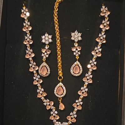 Goldfarben Rosa Birne Kristall Halskette & Ohrhänger Schmuck Set mit Box