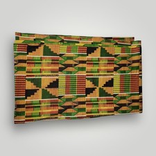 4 Yards Ethnic African Kente Print Fabric Orange Green Black Red Geometric