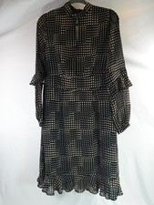 Sosandar Ladies Dress Black & Beige Polka Dot Fitted Waist Lined UK 12