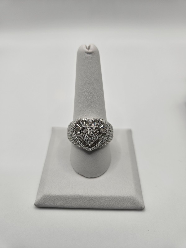 925 Sterling Silver Moissanite Bust-Down Style Heavy Iced-Out Heart Ring