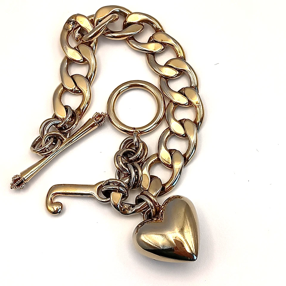 Pulsera Juicy Couture Starter Charm tono dorado corazón hinchado J encanto palanca Foto 3 de 4