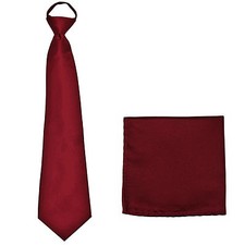 New Polyester Men's ready knot pre tied neck tie  hankie solid formal burgundy