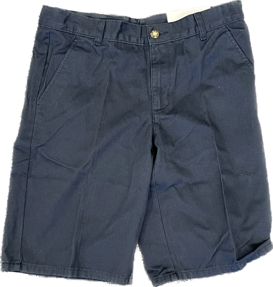 Pantalones Cortos Izod Azul Marino Niños Talla 12 Husky Frente Plano Uniforme Cintura Ajustable B119 Foto 2 de 2