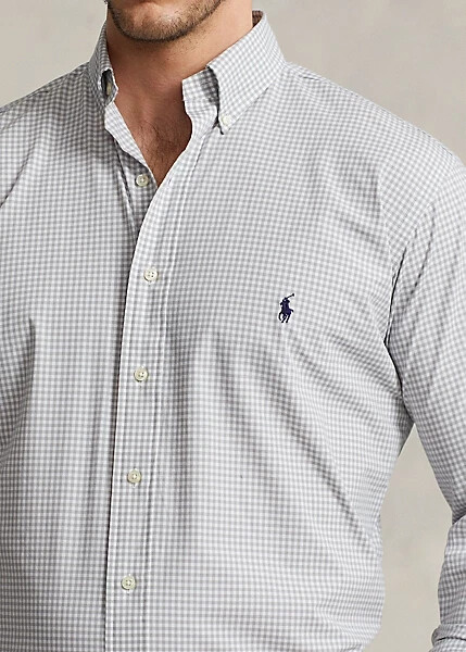 Polo Ralph Lauren Classic-Fit Gray Plaid Stretch Poplin Shirt