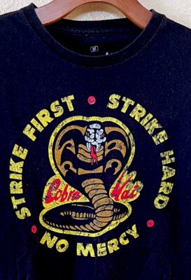 Cobra Kai Strike First Strike Hard No Mercy Short mens black T-shirt size M
