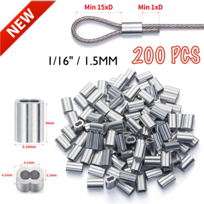 200 PCS Aluminum Crimping Loop Sleeve 1/16'' Strong Cable Ferrule Wire Rope 1.5mm