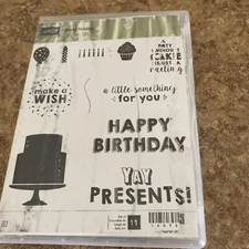 Stampin’ Up! Party Wishes Birthday Stamp Set 11 pcs red rubber cling retired set