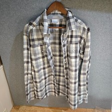 COLUMBIA Shirt Mens L gray Plaid Pearl Snap Down Long Sleeve Collared