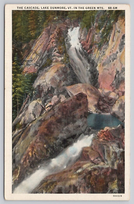 The Cascades Lake Dunmore Vermont Green Mountains Linen Postcard Unposted