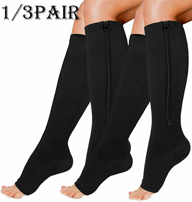 Copper Compression Support Zipper Socks Graduated Stockings Men Women 20-30mmHg