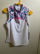 Women "Kyodan" white/multicolor trim, golf shirt Size XS