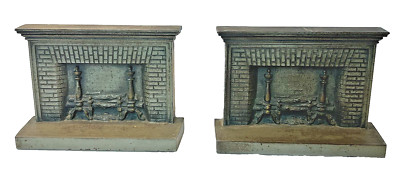 1930s Bradley & Hubbard Cast Iron Traces of Green Patina Fireplace Bookends
