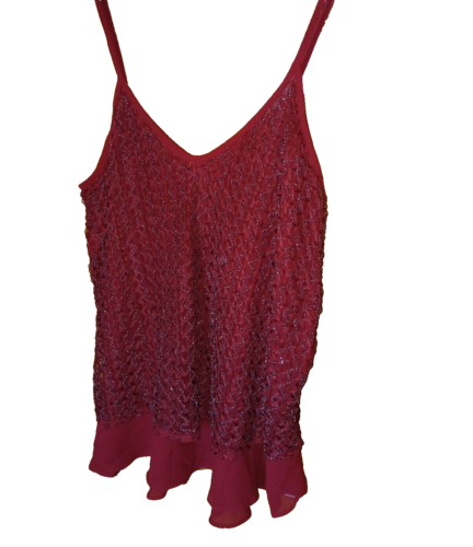 EUC burgundy Lg cami top beaded womens IRL measurements below Dina Be adjustable