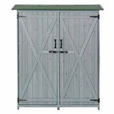 Wood Storage Shed Asphalt Roof Outdoor Garden Tool Organizer Cabinet Backyard