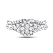 10kt White Gold Womens Round Diamond Bridal Wedding Engagement Ring Band Se