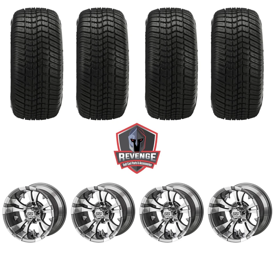 10" Warlock Gun Metal Golf Cart Wheels and Tires Combo (205/50-10) Set of 4 Foto 2 de 4