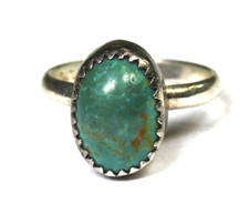Sterling Silver Green Turquoise Oval Solitaire Ring 13mm Size 6