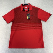 Under Armour Golf Polo Shirt Mens XL Red Striped Loose Fit Short Sleeve UPF50