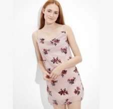 American Eagle Pink Velvet Floral Mini Slip Dress 90s Y2K Inspired Sheer Cowl Ne