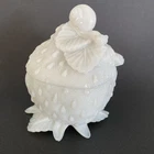 Antique Milk Glass Strawberry and Snail Dish, Vallerysthal Portieux French