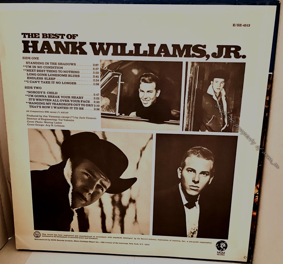 Hank Williams Jr. "The Best of   (1967 MGM Vinyl LP SE-4513) Excellent Condition - Image 2 of 4