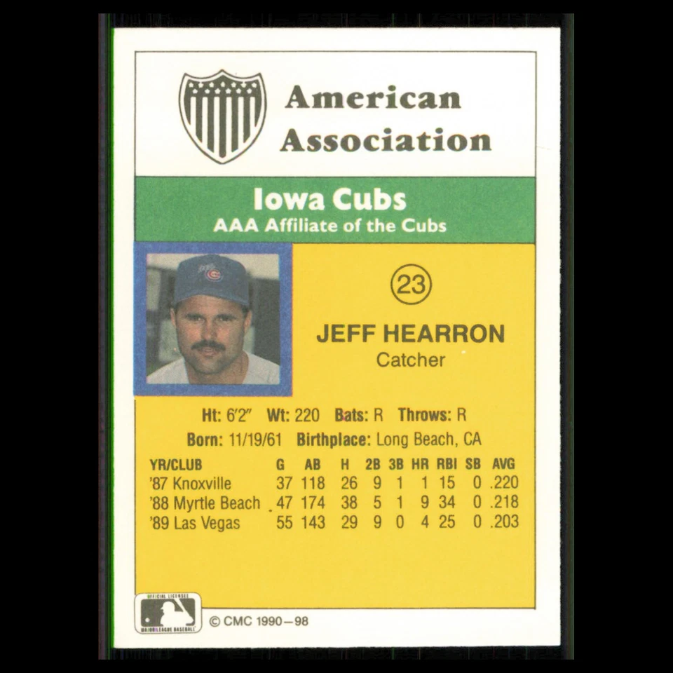 Jeff Hearron #98 1990 CMC Minor League Iowa Cubs Baseball Card MLB NM - Image 2 of 3