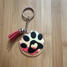 Acrylic Paw Print Keychain Pink Heart Design Animal Theme Detachable Keyring