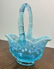 Fenton Aqua Blue Opalescent Lily of the Valley 8" Basket Vase Art Glass