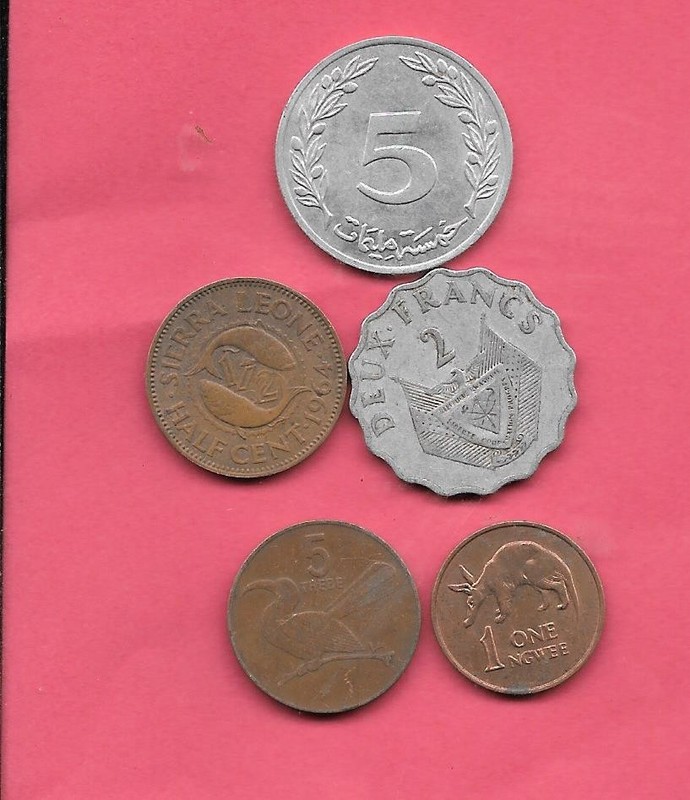 AFRICAN AFRICA BOTSWANA RWANDA SIERRA LEONE ETC 5 DIFF CIRCULATED LOT SET
