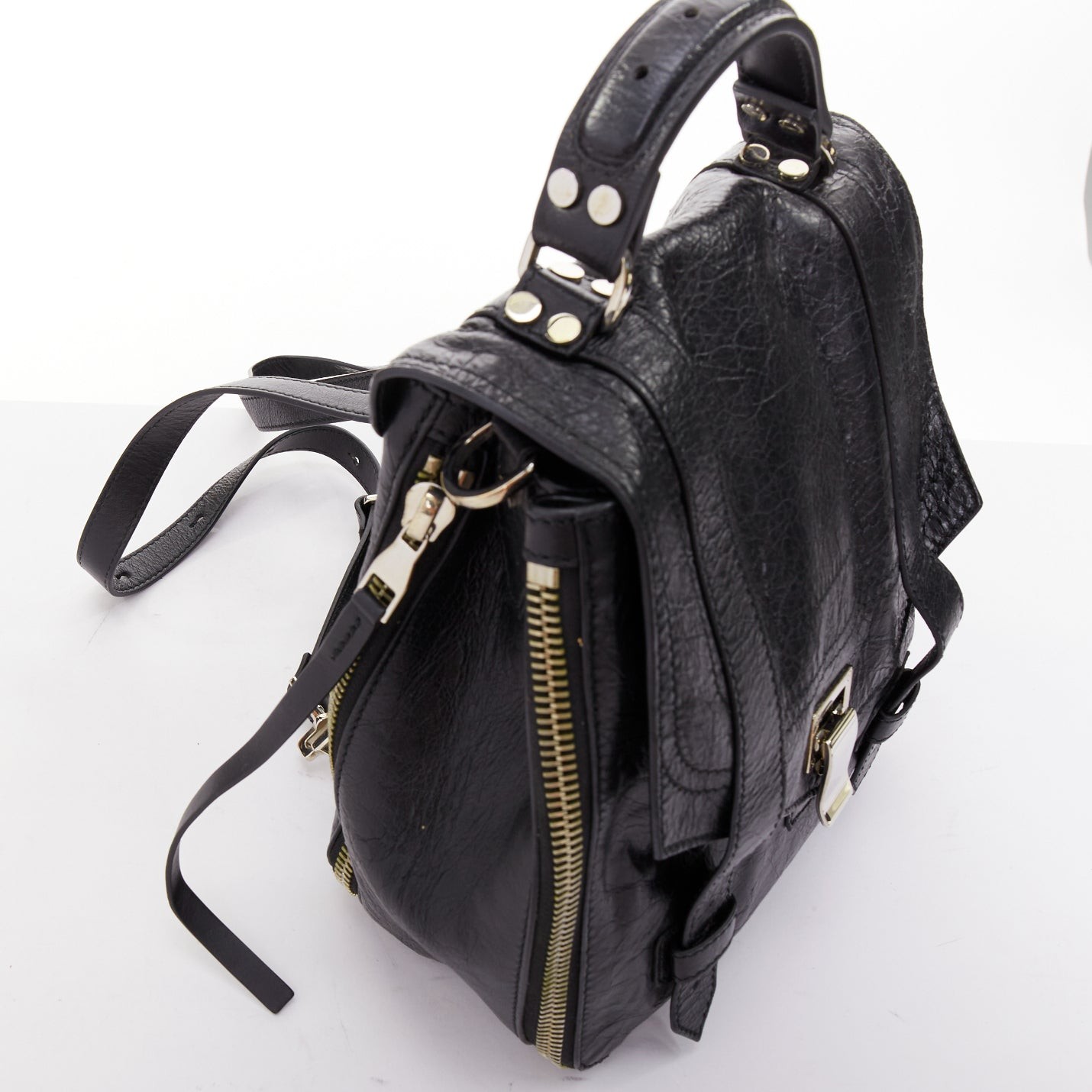 rare PROENZA SCHOULER PS1 black textured leather silver hardware small backpack image 7