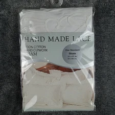 Cotton Hand Cutwork Pillow Sham Hand Made Lace White Greenwich 21x27" New