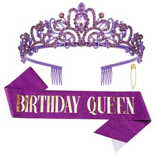 CIEHER Purple Birthday Sash  Queen Crown Kit - 2 Piece Set,