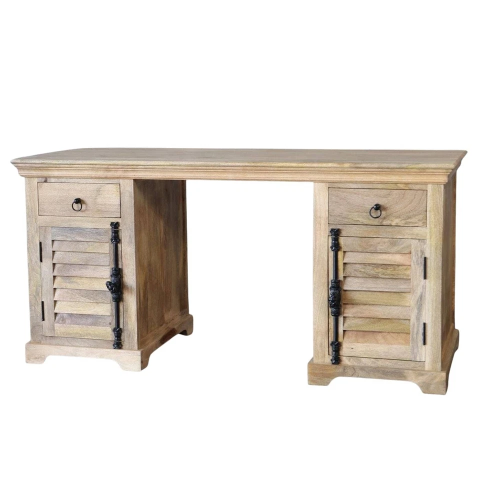 Schreibtisch RIVIERA Antik Design massiv Mangoholz Landhaus Lamellen Schubladen