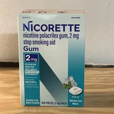 Nicorette Gum 2mg Each, WHITE ICE MINT 100 pieces Exp 1/28^