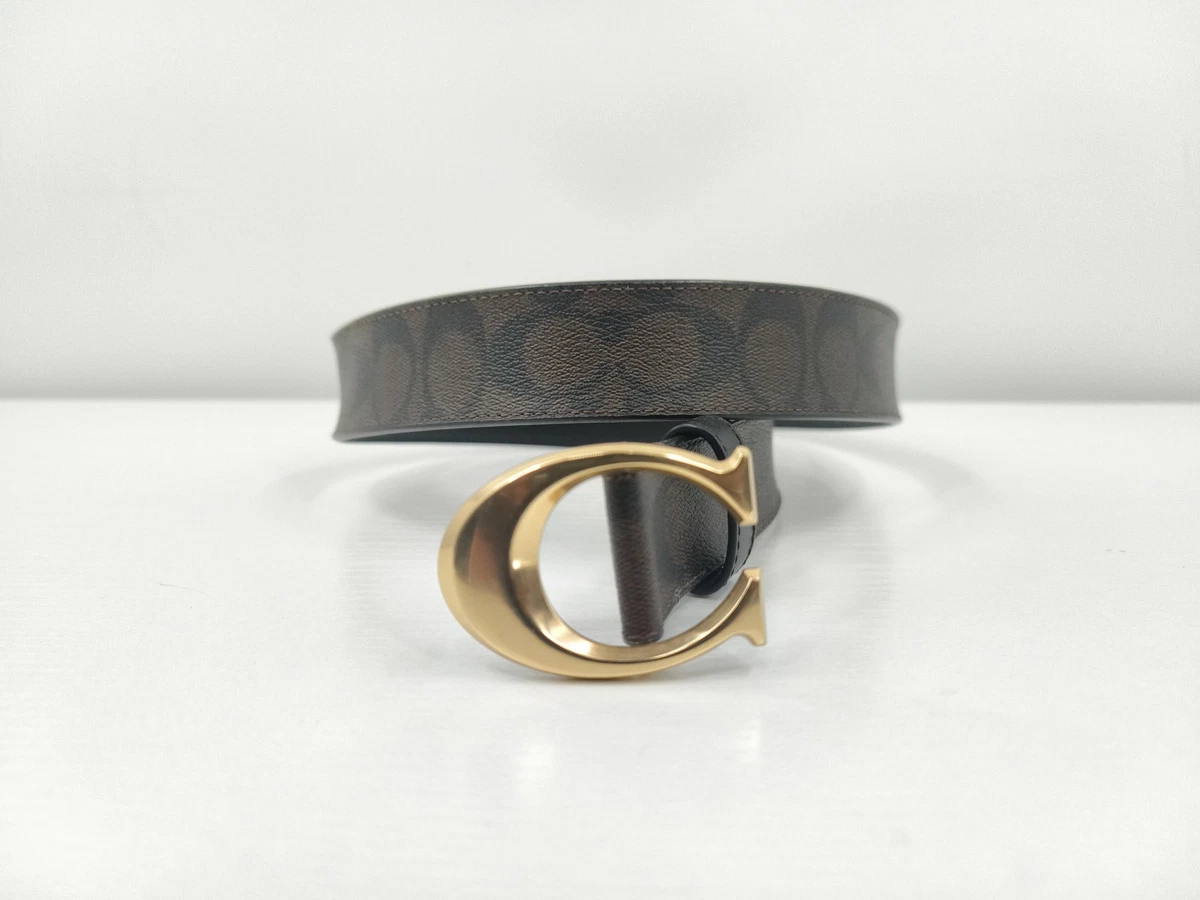 Coach Signature Leather Belt Double C Gold Ladies Soft Calfskin Black Sz Small Coach Double C Signature Buckle Women main image 4