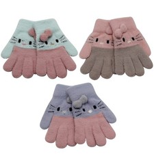 3 Pairs Kids Cute Cat Warm Gloves Winter Knitted Mittens for Boys Girls Toddl...