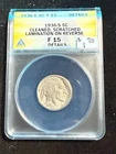 1936 S BUFFALO NICKEL ANACS F 15 CLEANED SCRATCHED LAMINATION ON REVERSE 767