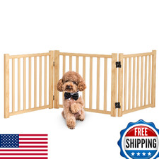 Oapety Solid Wood Freestanding Pet Gate 3-Panel - 16.9" Height, Nature Wood
