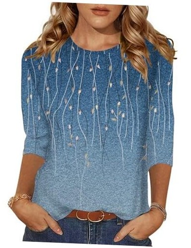 Women's Casual 3/4 Sleeve T-Shirts Round Neck Cute Tunic Tops 3X-Large Xh483-1